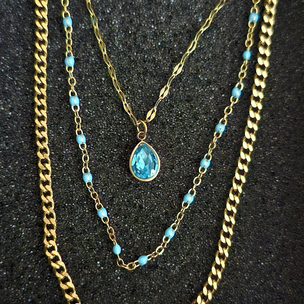 Gold and Blue Triple Layer Necklace